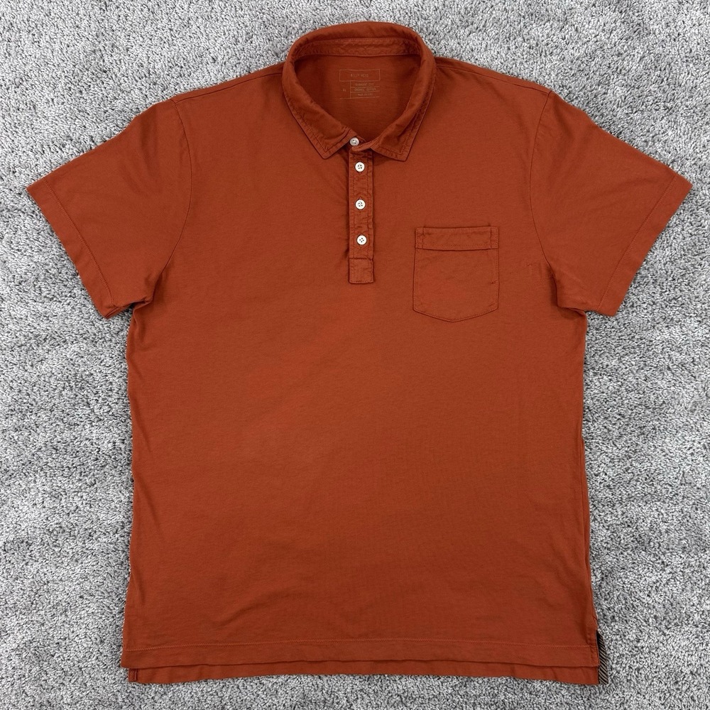Billy Reid 100% Organic Cotton Polo Men's XL Orange Short Sleeve Garment Dye